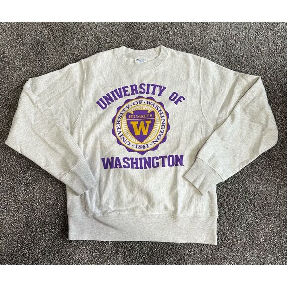 Champion Tops - Champion Reverse Weave University of Washington  Grey Crewneck Small
